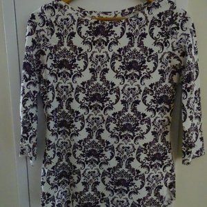 Cleo Floral 3/4 Length Sleeve White And Purple Blouse Size L